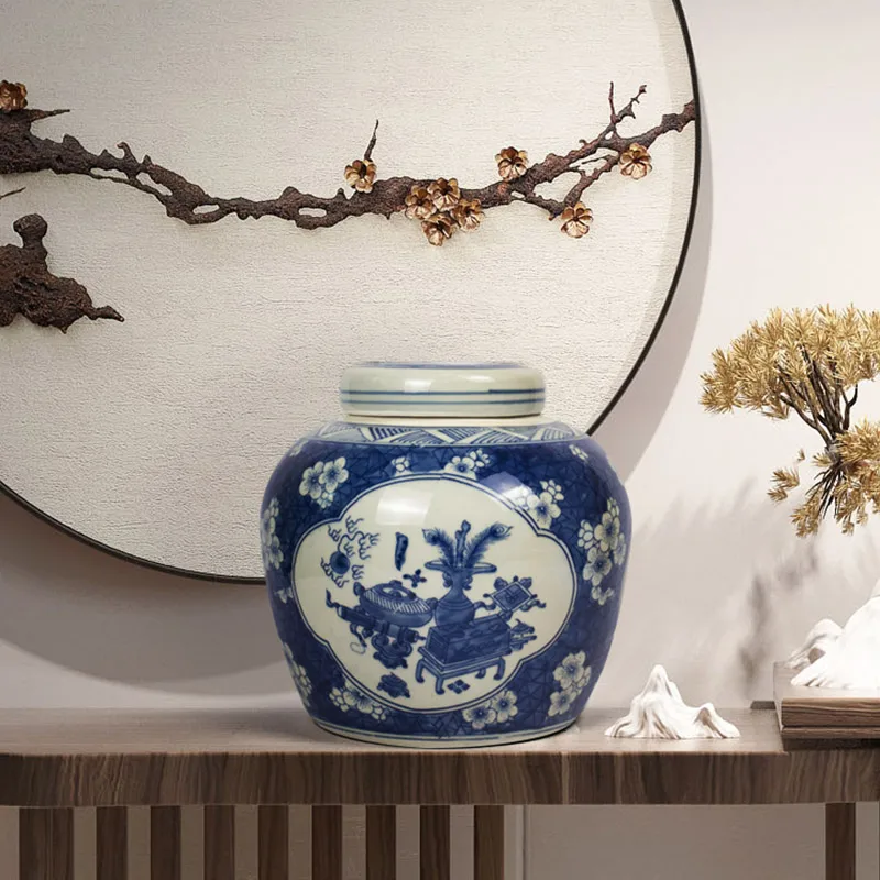 

Blue And White Ice Plum Jar Qing Dynasty Jingdezhen Ceramics Yuan Dynasty Blue And White decorative porcelain Ginger Jar