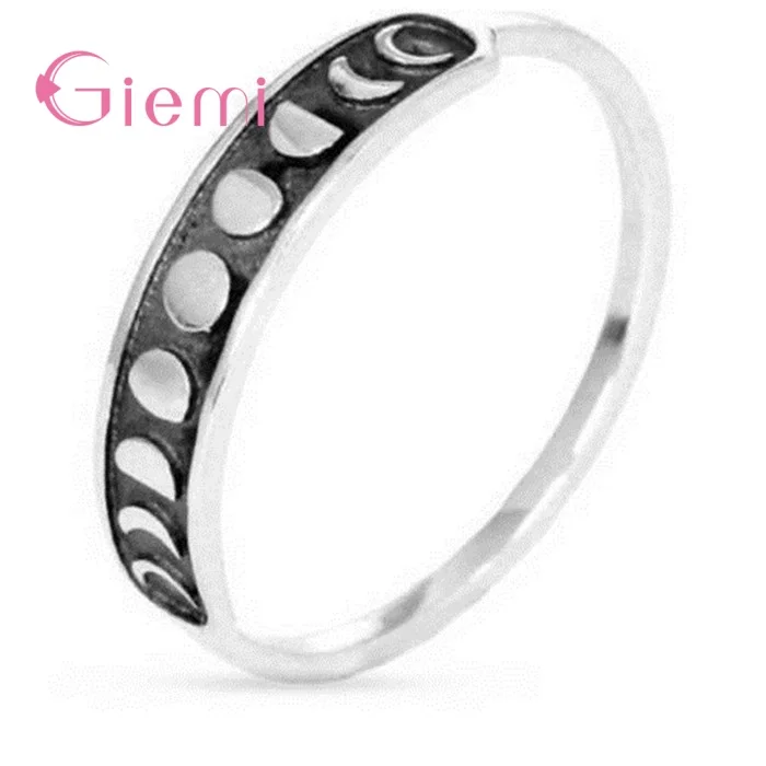 New Arrival Fashion Women Lady Vintage Handmade Moon Phase Finger Ring 925 Sterling Silver Moon Band Jewelry Supplies