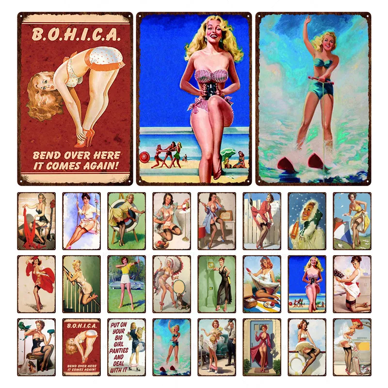 

Retro Wall Poster Iron Sign Sexy Surf Woman Pictorial Style Tin Brand Bar Home Decoration Metal Plate Vintage Art Metal Sign