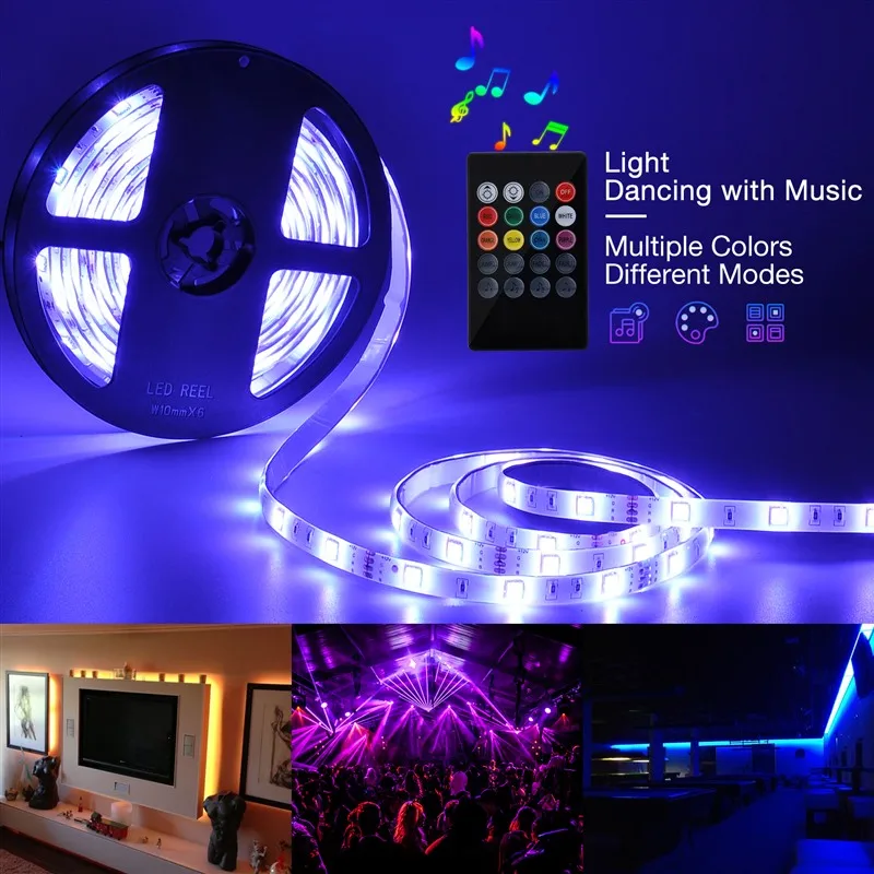 

DC 12V 30LEDs/M LED Strip Light Flexible Diode Ribbon Tape RGB 5050 LED Strips With Music Controller 5M 10M 15M Stripe Lighty