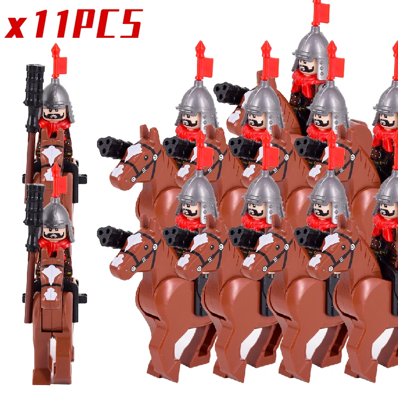 Ming Dynasty Soldiers Action Figures Accessories With War Horse Medieval Knights Building Blocks Bricks Toys For Children Gifts