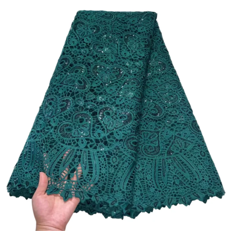 

Green Sequins African Lace Fabric 2021High Quality Nigerian French Tulle Lace Fabric Sequined Mesh For Wedding Sew