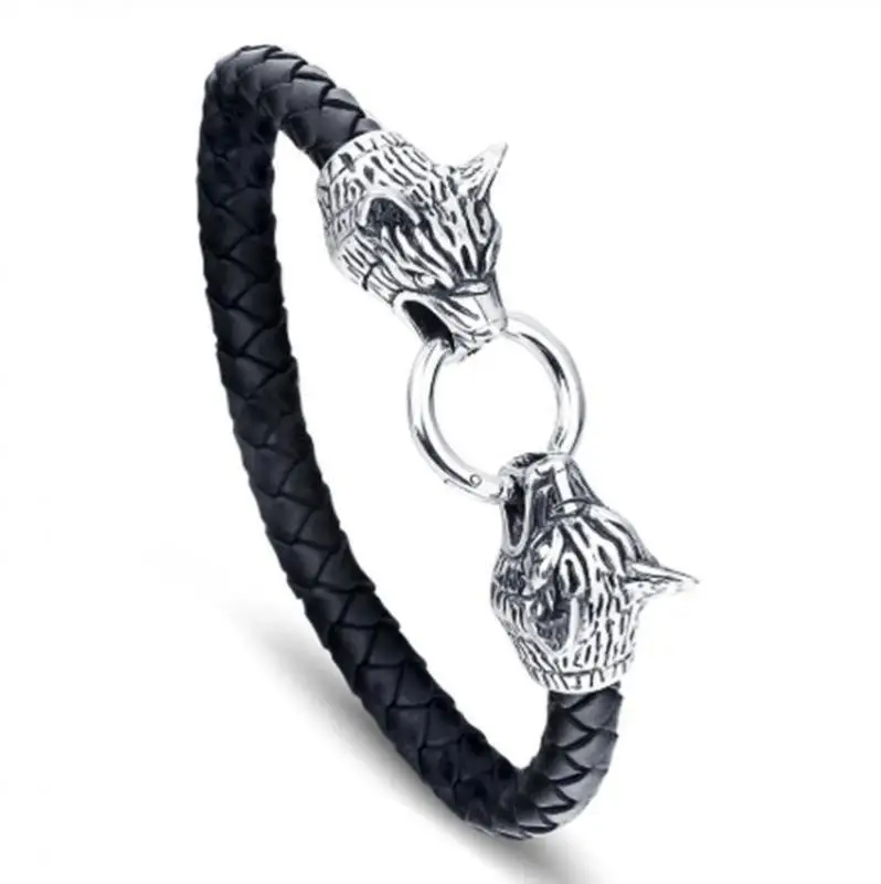 

Wolf Head Leather Bracelet for Men Street Cool Fashion Jewelry Man Bracelet Gift