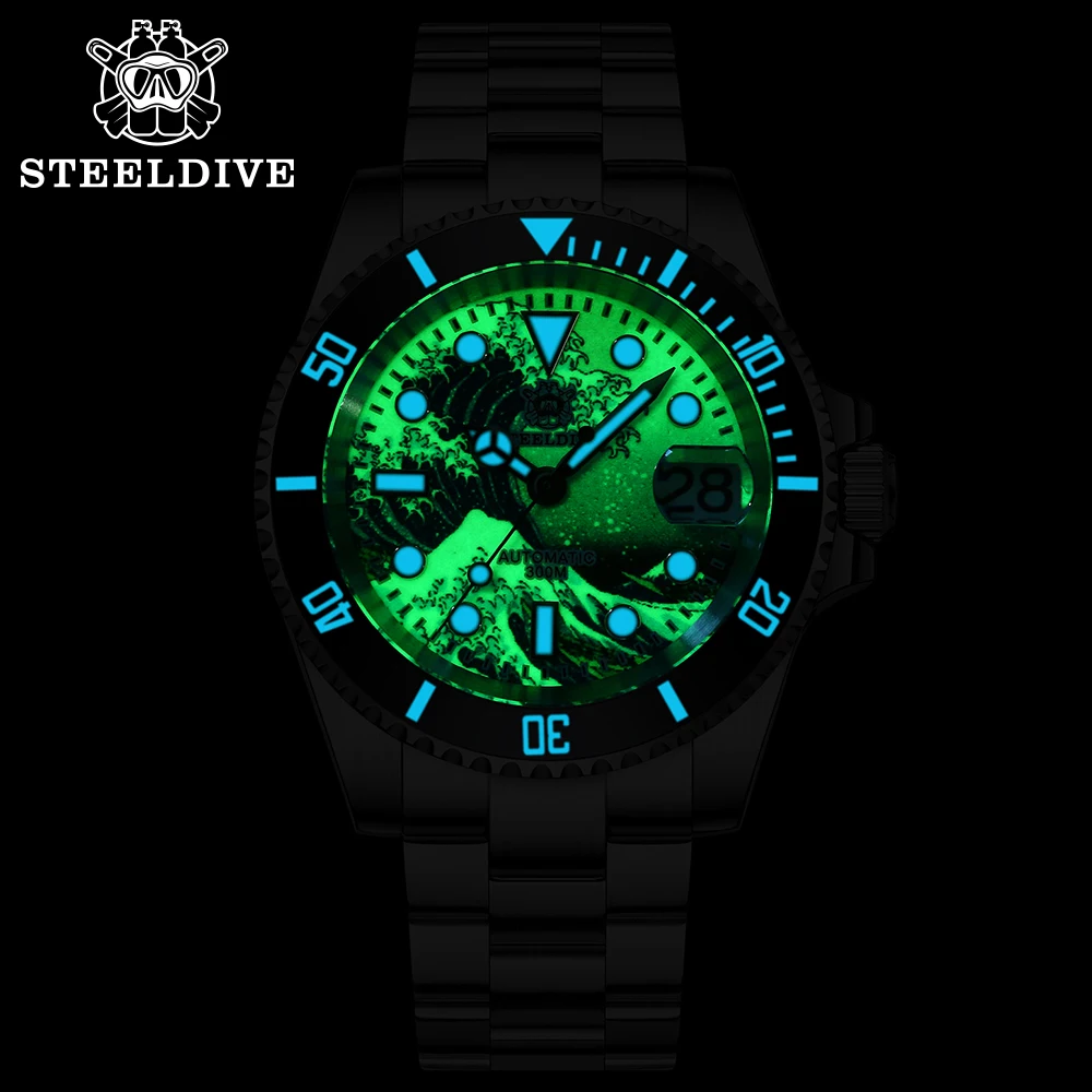 STEELDIVE SD1953J NH35A Ceramic Bezel Men\'s Automatic watch Kanagawa Waves Aseptic Dial Diving Watches Men C3 luminous