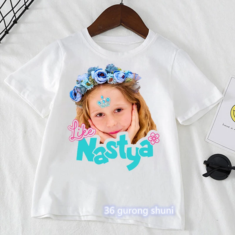 Tęczowa opaska jednorożec jak Nastya wydruk graficzny Tshirt dziewczyny Kawaii ubrania dla dzieci biały T-Shirt z krótkim rękawem koszula Harajuku Streetwear