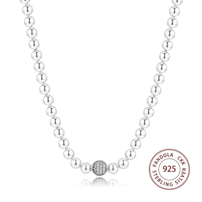 

Beads & Pave Necklace Original 925 Sterling Silver Clear CZ Statement Necklaces & Pendants for Women Elegant Fine Jewelry Gift