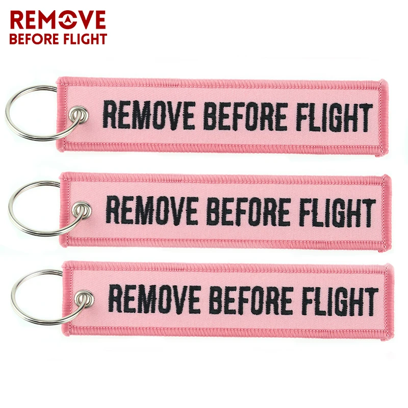 3PCS/LOT Fashion Jewelry Keychain for Cars Motorcycles Embroidery Key Chain Pink Key Fob REMOVE BEFORE FLIGHT Pink Keychain Tags