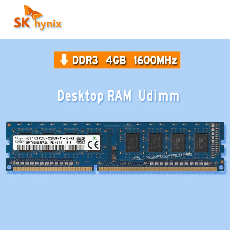 

SK hynix Desktop Computer memory ddr3 4GB 1600MHz RAM PC3 2Rx8 PC3L 1Rx8 12800U 10600Udimm