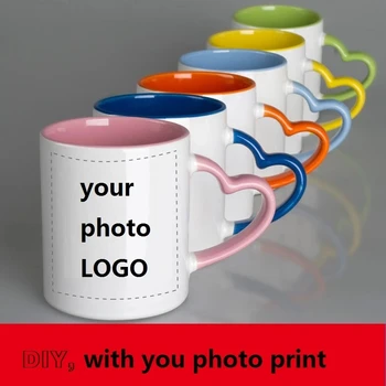 DIY Customized 350ML 12oz Ceramic Mug Heart Handle Type Personalized Print Picture Photo…