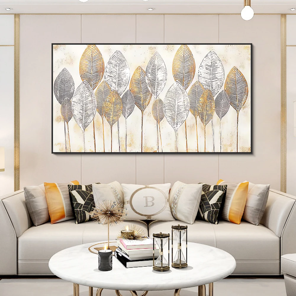 

Modern Abstract Landscape Hand-painted Oil Painting On Canvas Nodic Gold Leaf Oil Paintings for Home Wall Decoration Frameless