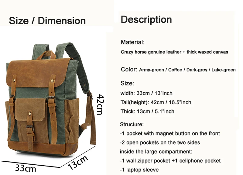 خمر مقاوم للماء مشمع قماش حقيبة جلدية للمراهقات موضة حقيبة مدرسية الرجال حقيبة الظهر الذكور على ظهره حقيبة كبيرة