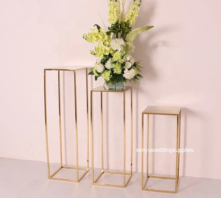 10pcs)mental chorme Gold Rectangle flower Metal Centerpiece Stands For Wedding Table and Flower senyu1995