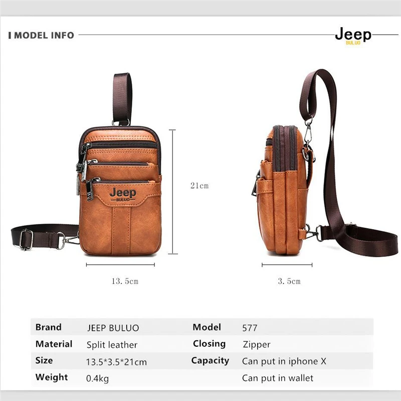 JEEP BULUO Multi-function Small Sling Chest Bag Legs Waist Bag For Man New Fashion Casual Crossbody Men Messenger Bags