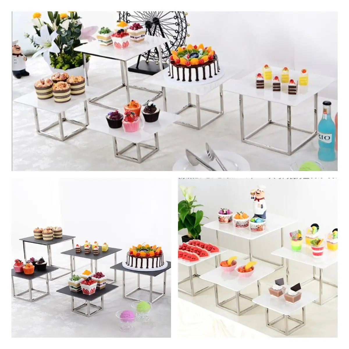 Silver Iron Cake Stand Acrylic Tray Plate For Wedding Cupcake Cookie Drinking Fruits Food Candy Bar Table Display Buffet Banquet