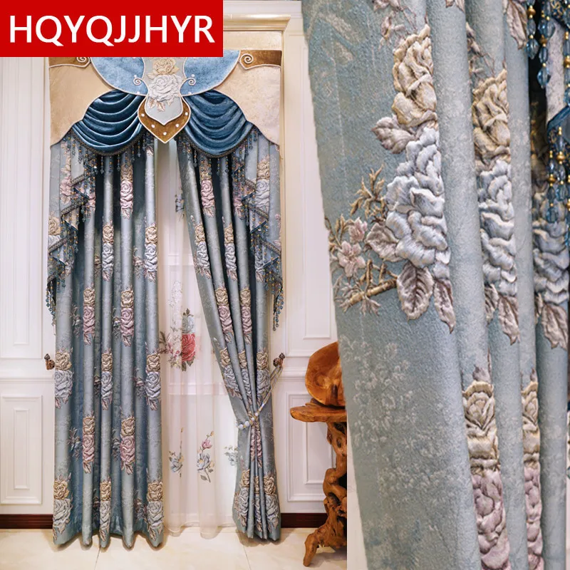 

European-style Jacquard Thickened Curtains for Living Room Bedroom Villa Full Shading Luxury Villa Hotel Luxury High Quality