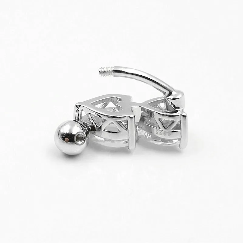 Piercing para el ombligo de plata esterlina 925 para mujer, Anillo para el ombligo con forma de corazón, CZ, joyería para el cuerpo