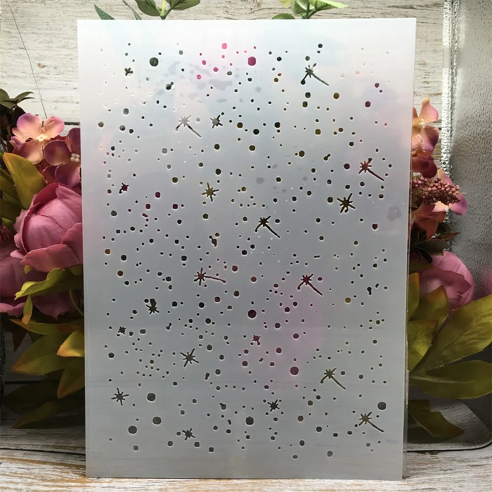 A4 29cm Star Dot Fly Texture DIY Layering Stencils Wall Painting Scrapbook Coloring Embossing Album Decorative Template