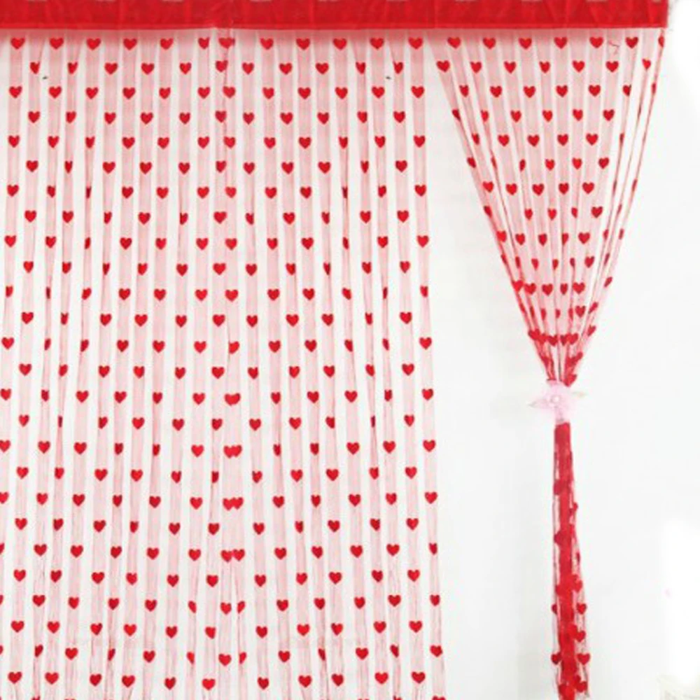 100x200cm Voile Curtain White Red Heart String Curtains Pure Color Bedroom Window Door Divider Sheer Drape Wedding Decoration