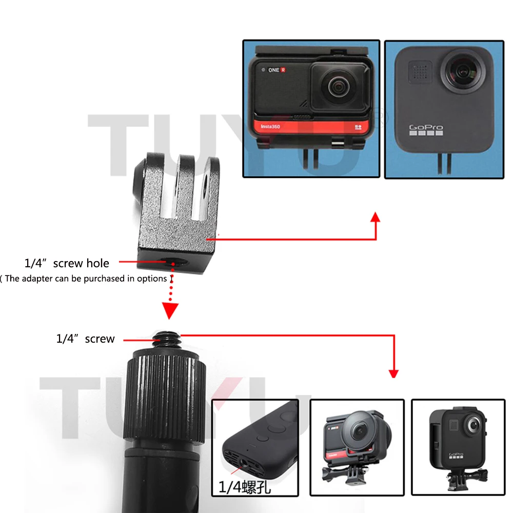 TUYU-ذراع تمديد عصا سيلفي من الألومنيوم ، لـ insta360 One R X Gopro Max ، ملحقات ذراع سيلفي غير مرئية