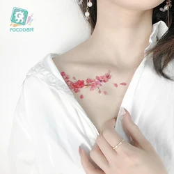 Rocooart Hot Sale Flower Waterproof Tattoo Sakura Peach Blossom Design Chest Temporary Tatoo For Women Body Art Fake Taty