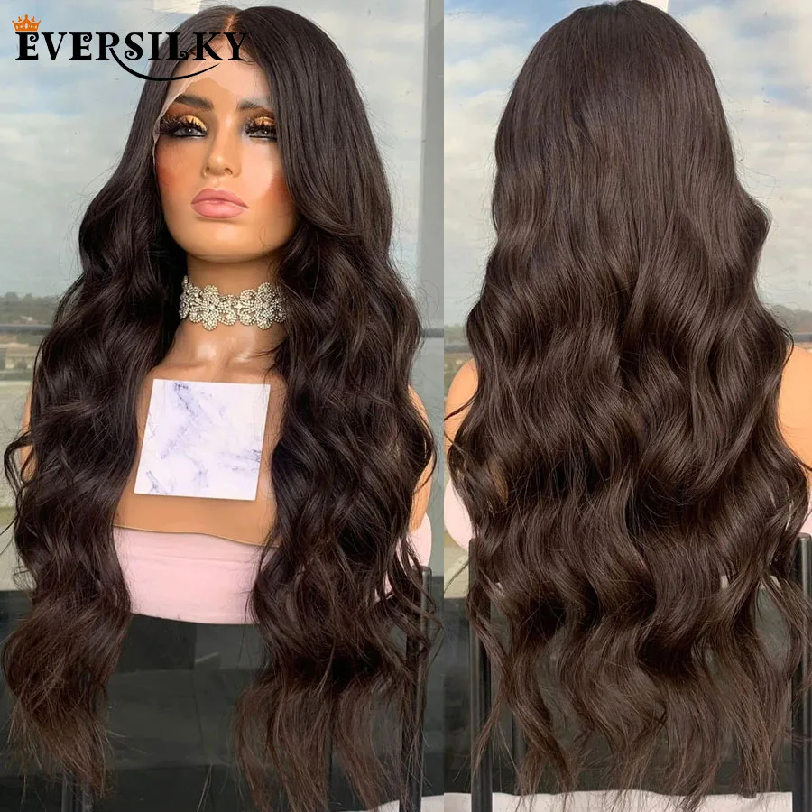 Brazilian #2 Dark Brown Body Wave 100% Human Hair Wigs with Baby Hair Glueless 180Density 13X6 Deep Part Lace Front Wigs Remy