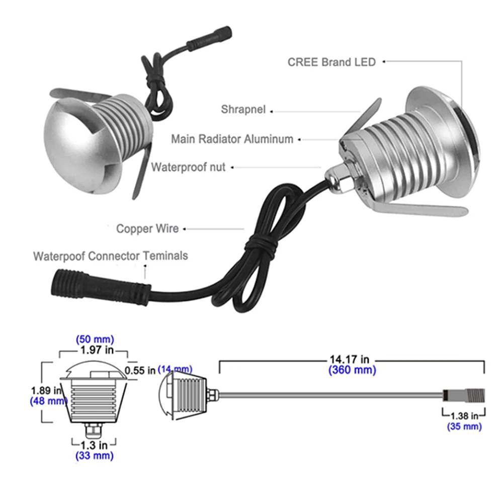 Waterproof IP67 Underground LED Lamp 12V 24V Outdoor Garden 1/2/3 Side 3W Embedded Yard Path Underground Light Sidewalk Lighting