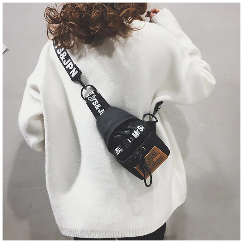 Fashion Canvas Chest Bags Women\'s Messenger Bag Hip-hop Personalized Casual Waist Bag Single Shoulder Bum Bag