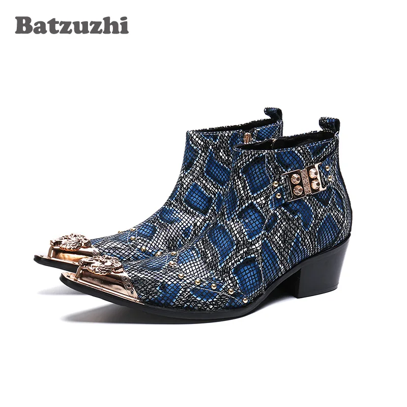 Batzuzhi Boots Men Iron Toe 6.5CM Heels High Increased Leather Dress Men Boots Blue for Man Party Runway Bota Masculina! US6-12