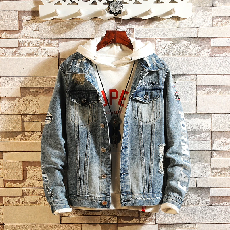 

Men's fashion casual denim clothes denim jacket boys outdoor ordinary denim clothes high-quality washed denim fabric loose