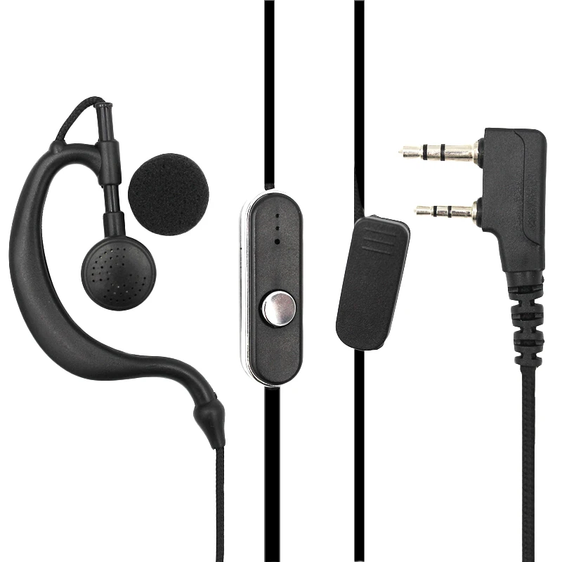 PTT G Shape 2 Wire Headset with Mic, Braided Cable, Headphone, K Head for Baofeng Two-Way Radio