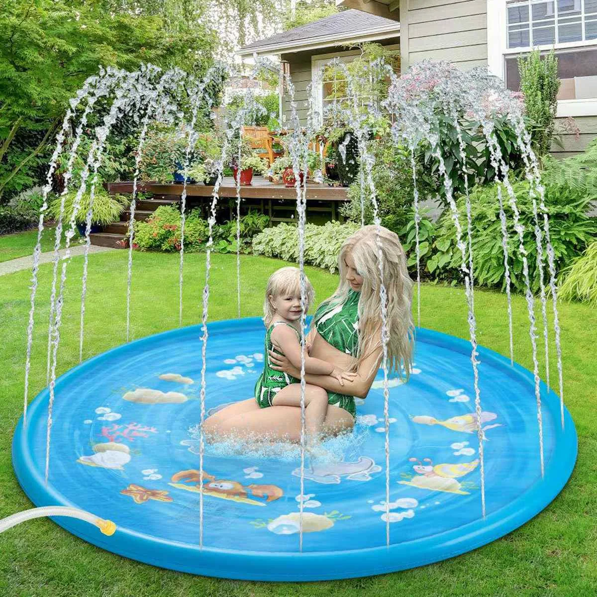 Piscina redonda pvc para crianças, 100cm, jogo de água, sprinkler mat, diversão ao ar livre, download gratuito