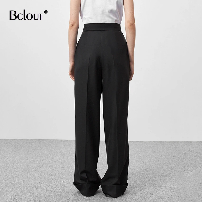 Bitclout Work Black Casual Wide Leg Pants For Women Autumn 2021 Streetwear Plain Trousers Fashion Woman Korean Long Pants Female