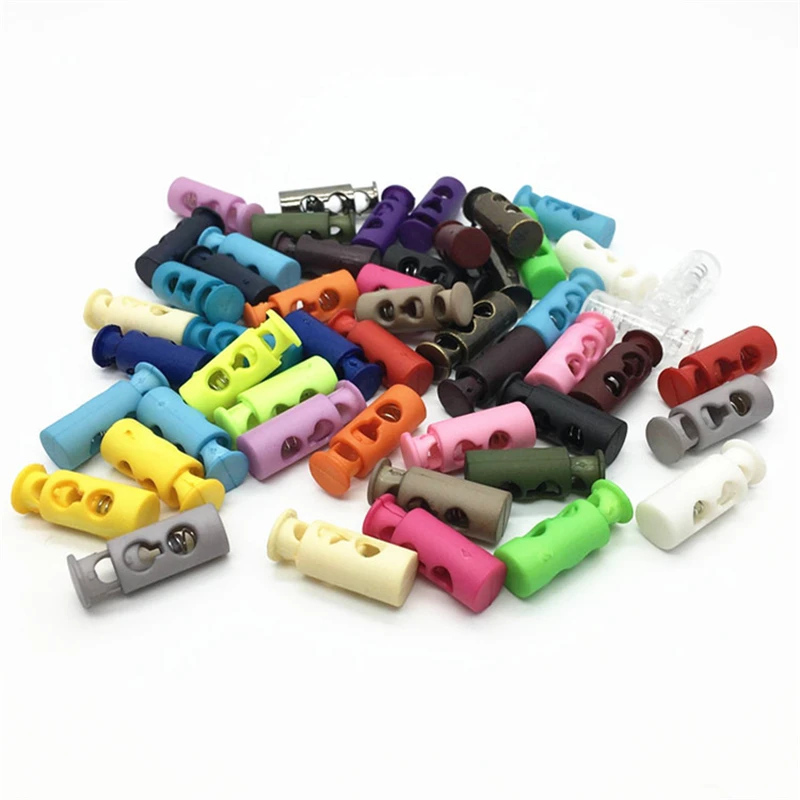 20Pcs Color 24mm Double hole cylindrical Hole Plastic Stopper Cord Lock Bean Toggle Clip Apparel Shoelace Sportswear Accessories