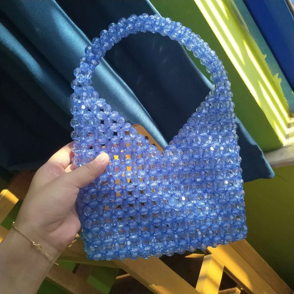 Borsa da donna verde con perline personalizzata in acrilico intrecciato a mano popolare borse e borsette da festa da donna dal Design unico