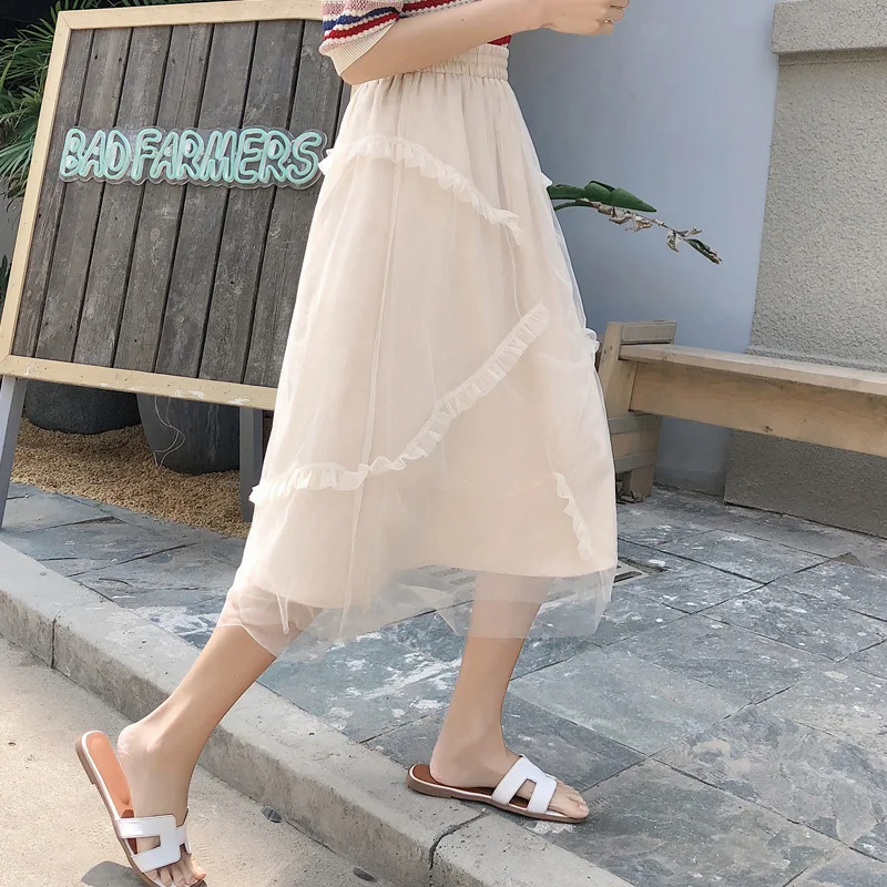 MRMT 2024 Brand Summer New Women's Skirt Mesh Polka Dot Half-length for Female Pure Color Sweet Chiffon Lace Skirt