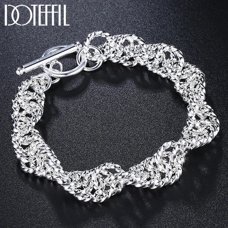 

DOTEFFIL 925 Sterling Silver 24K Gold Water Wave Circle Chain Bracelet For Woman Charm Wedding Engagement Fashion Party Jewelry