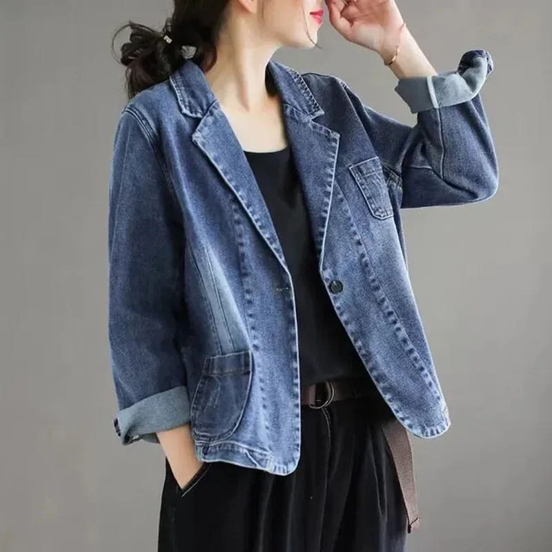 

Denim Suit Jacket Women 2024 Spring And Autumn New Style Retro Jeans Jacket Female Korean Loose Casual Cowboy Coat Lady L667