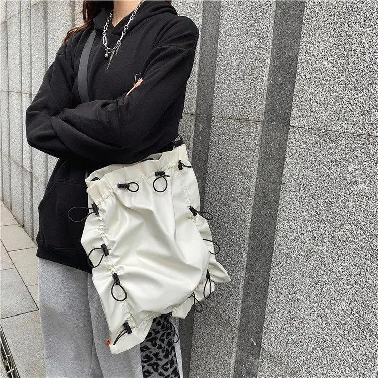 Women Tote Bag Korean Fashion Nylon Ruched Solid Vintage SOFT Shoulder Bags Handbags High-Capacity Girls Bag Travel Bag