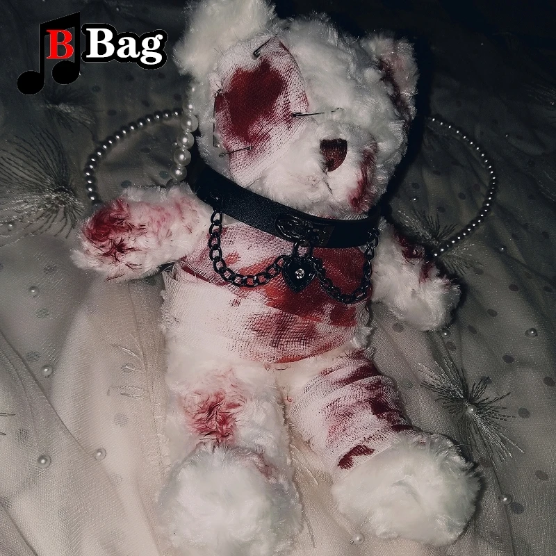 Gothic Women Lolita Bloody Bear Doll Bag disease disability Bear Shoulder Bags Soft Girl Halloween Cosplay Blood bear bag Gift