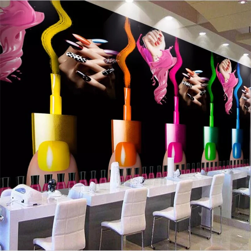 beibehang Custom wallpaper 3d creative beauty salon cosmetics nail art tooling wall nail art makeup nail polish arm 3d wallpaper