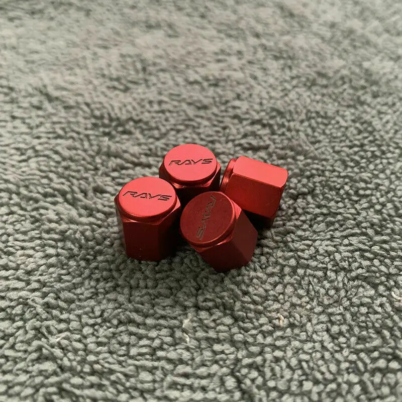 4X NEW VOLK RACING RAYS TIRE VALVE STEM CAPS FORGED ALUMINUM RED UNIVERSAL JDM