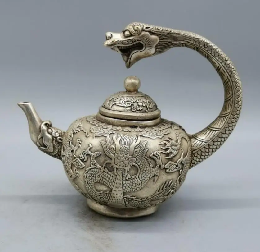 

China White copper dragon teapot crafts statue