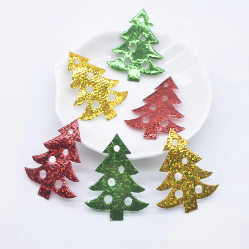 100Pcs 30*40mm Laser Cloth Christmas Tree Appliques DIY Sewing Christmas Decor for Clothes Sewing Supplies DIY Craft Ornament