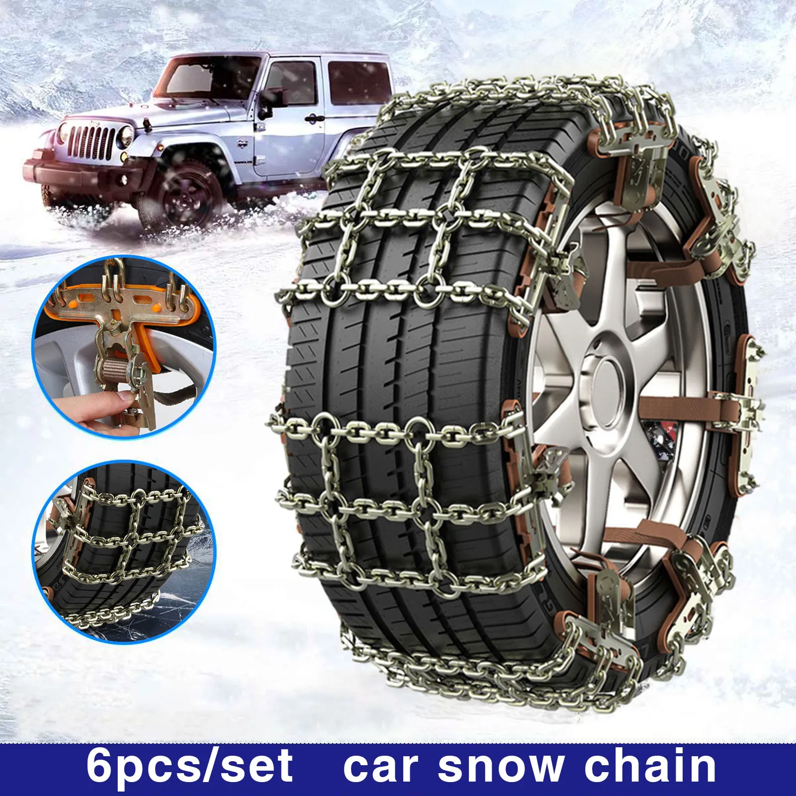 6pcs Car Tire Snow Chain Portable Anti-slip Anti-wear Steel Adjustable Safety Double Chains For Car Truck SUV Universal On Wheel