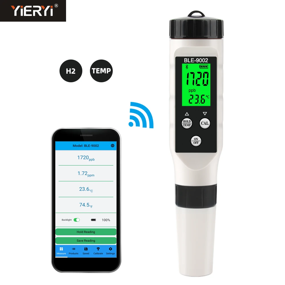 

Digital Temp H2 Hydrogen-rich Meter 0-2990ppb Auto-Calibration Blue Tooth APP Online Monitor Drinking Water Quality Tester Tool