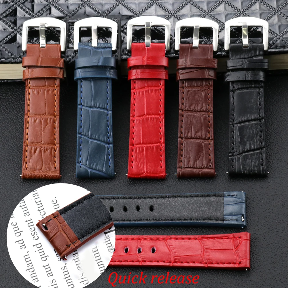 *real animal skin*Quick Release Genuine Leather Watch Strap 18mm 20mm 22mm Wrist Men Watch Band For Skmei DW pagani design