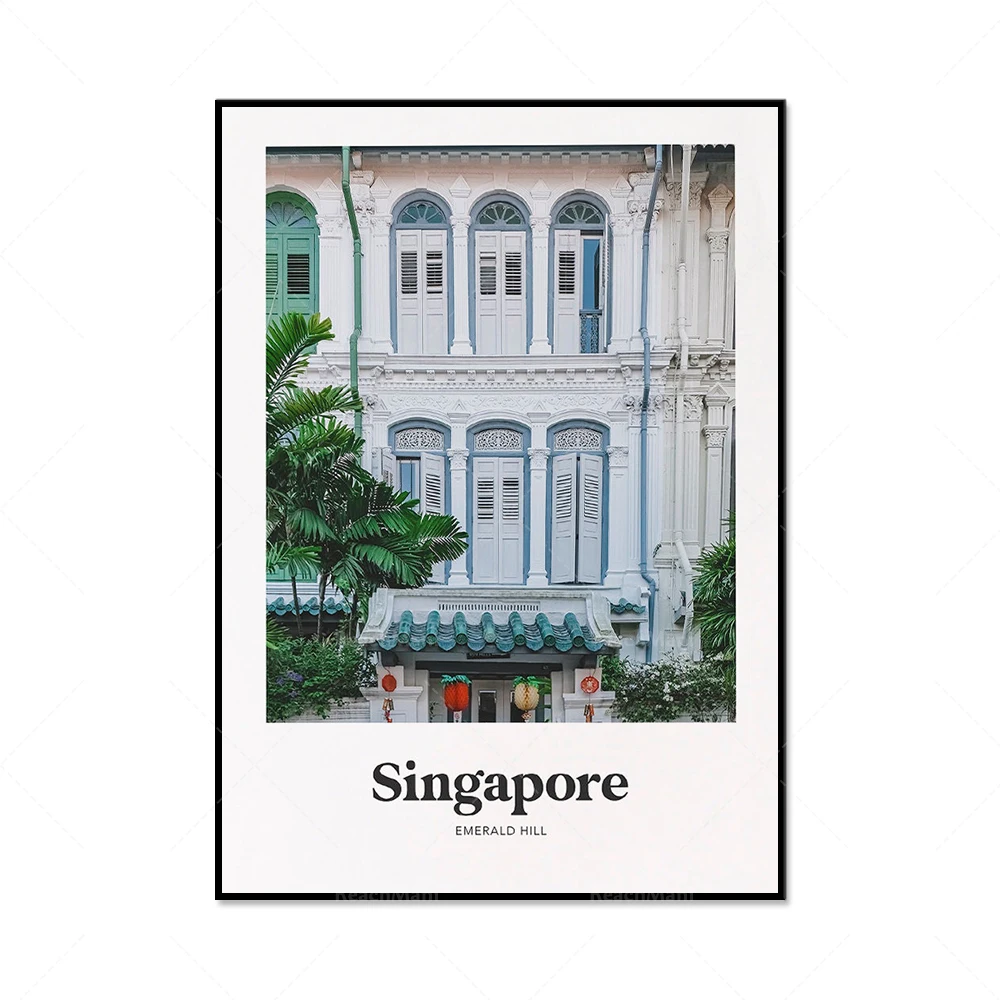 Singapore prints, Buangkok, Emerald Hill, Duxton Hill, orange Duxton Road shophouses, tourist posters, photographic tourist post