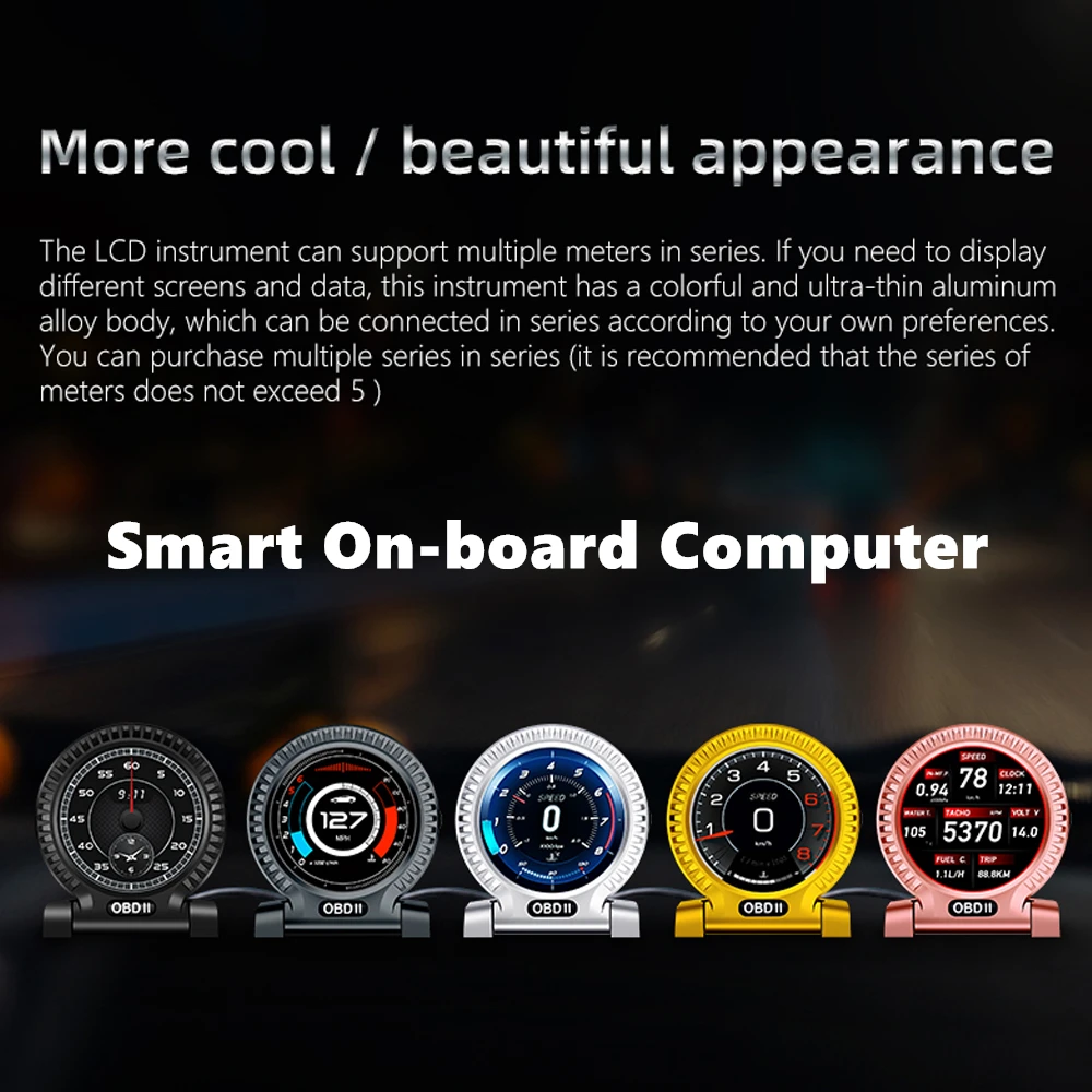 

2021 Newest On-Board Computer OBD2 LCD Gauge Car Dashboard Head Up Display Speed Monitoring 6 Interface Digital Meter with Alarm