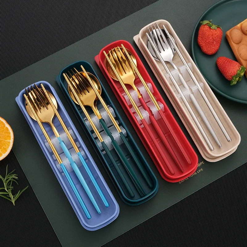 Stainless Steel Dinner Tableware Set New Cutlery Knife Fork Spoon Dinnerware Set With Box Tools Travel Tableware Set