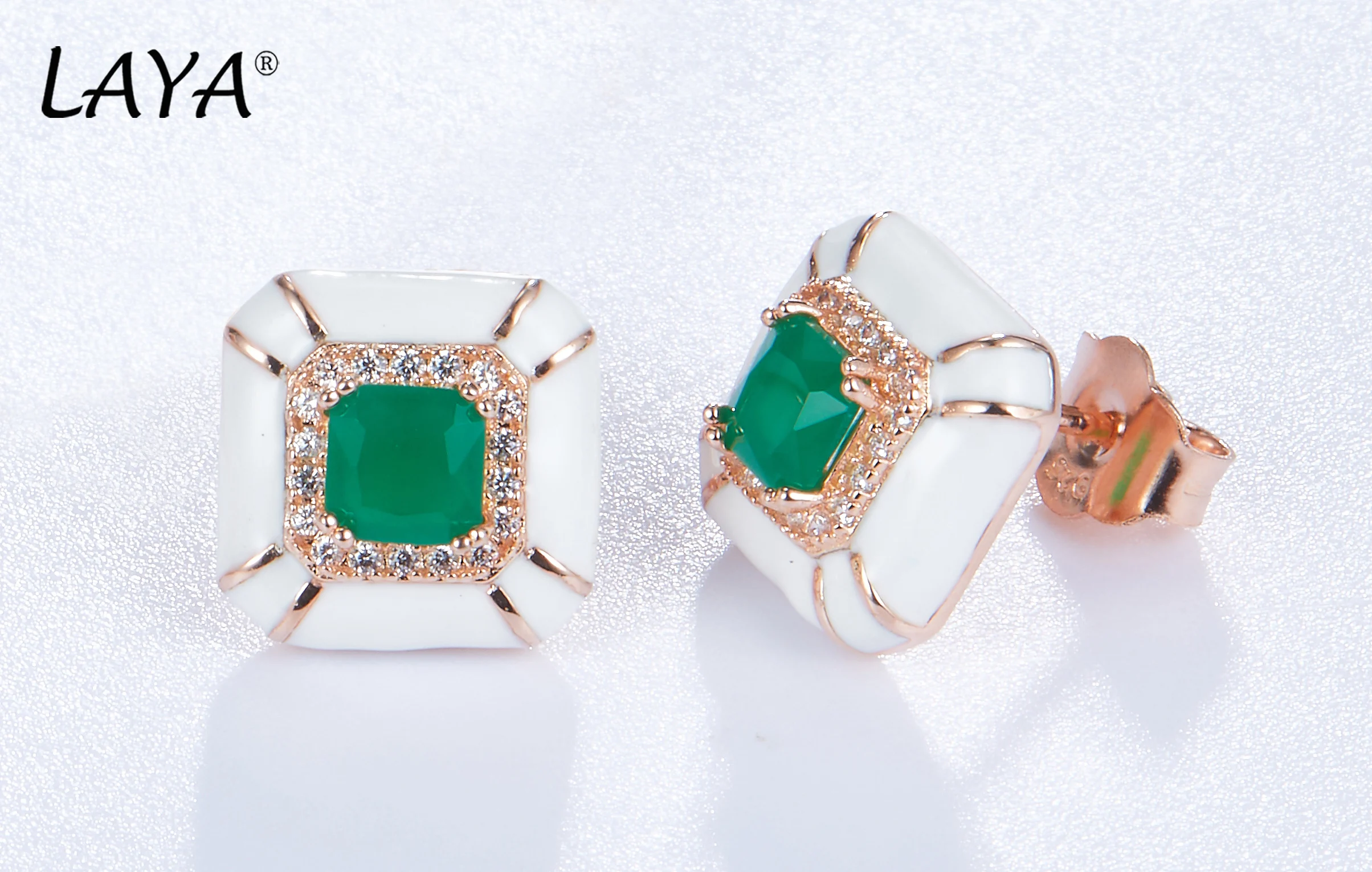 925 Sterling Silver Fashion  High Quality Zircon Created Crystal Glass White Enamel Stud Earrings  For Women's Wedding Jewelry